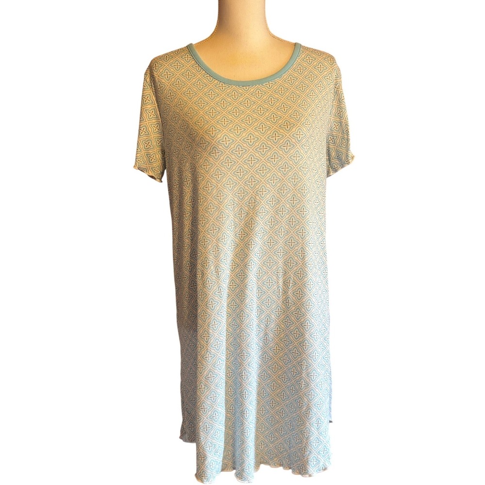 Flora Nikrooz Blue White Print Nightgown, small, coastal, soft vintage, feminine